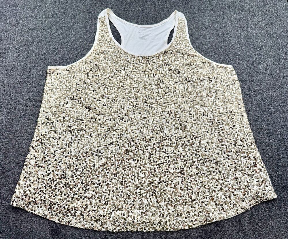 Lane Bryant Women's Beige & Gold Scoop-Neck Sequin Knit Tank Plus Size 26/28